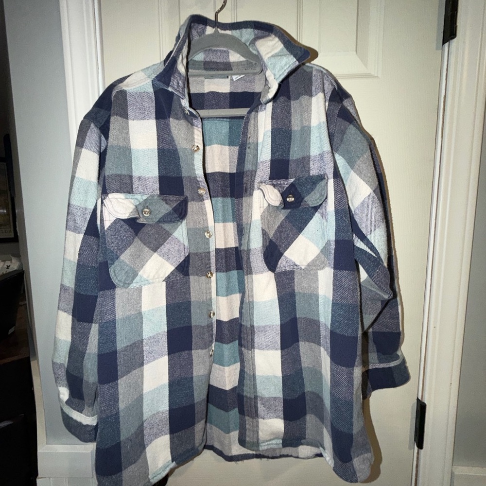 Casual Men's Button-Down Plaid Shirt Jacket - Navy & Light Blue